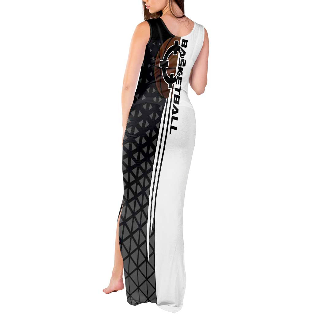 Bartholomew Kuma One Piece Basketball Crossover Design Tank Maxi Dress with Monochrome Geometric Background and Dynamic Pose - The Mazicc