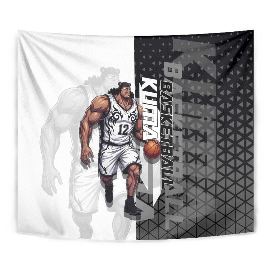 Bartholomew Kuma One Piece Basketball Crossover Design Tapestry with Monochrome Geometric Background and Dynamic Pose - The Mazicc