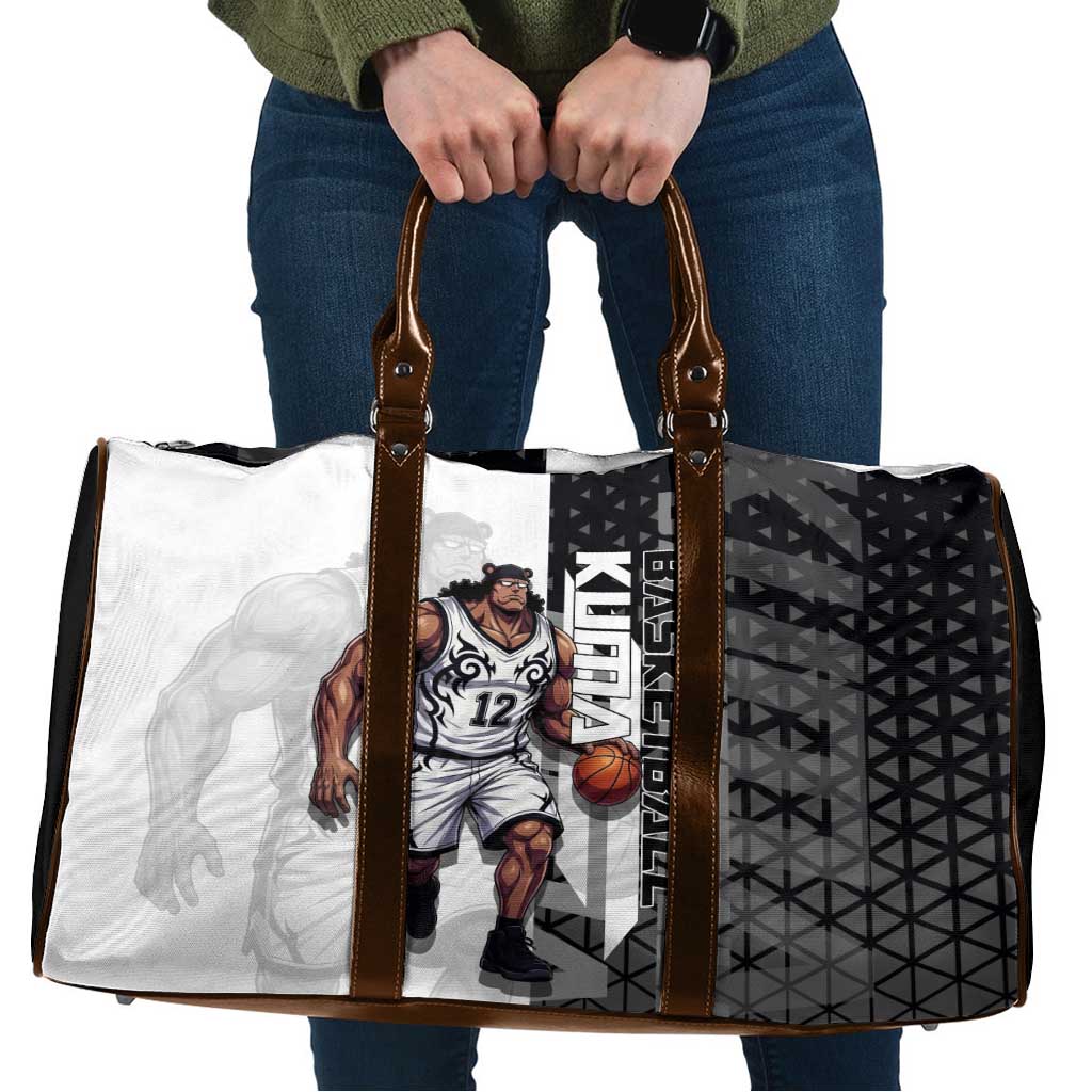 Bartholomew Kuma One Piece Basketball Crossover Design Travel Bag with Monochrome Geometric Background and Dynamic Pose - The Mazicc
