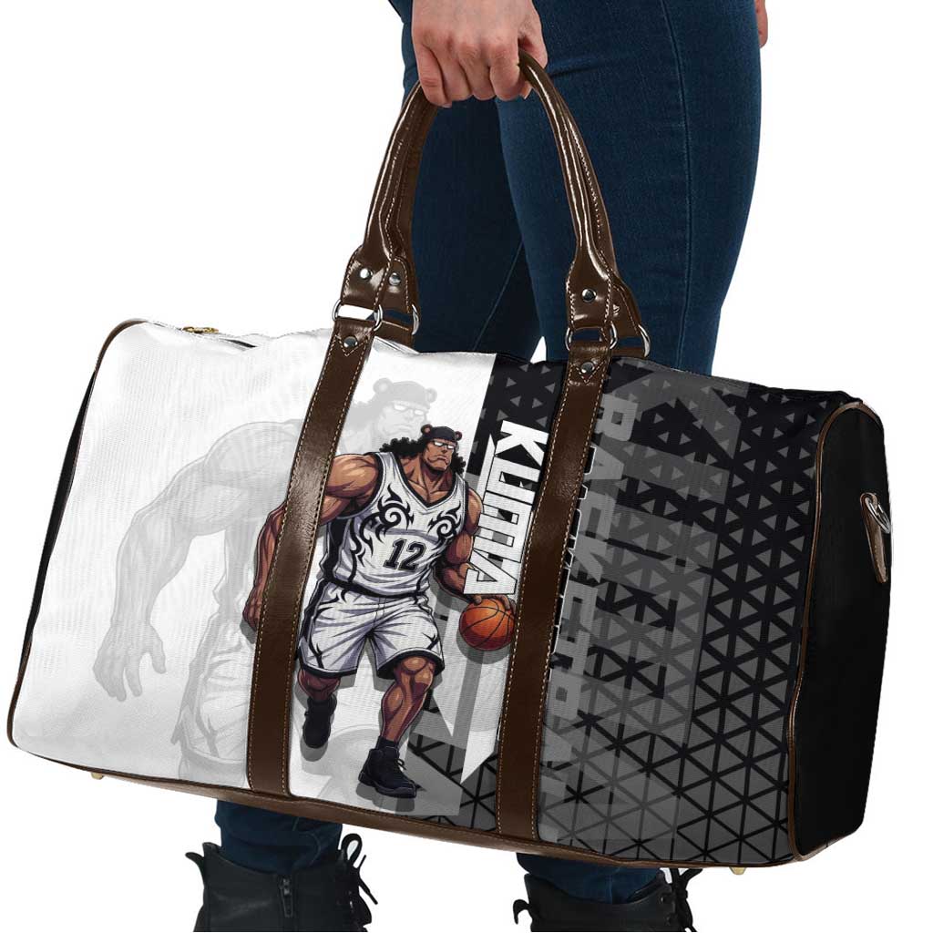 Bartholomew Kuma One Piece Basketball Crossover Design Travel Bag with Monochrome Geometric Background and Dynamic Pose - The Mazicc