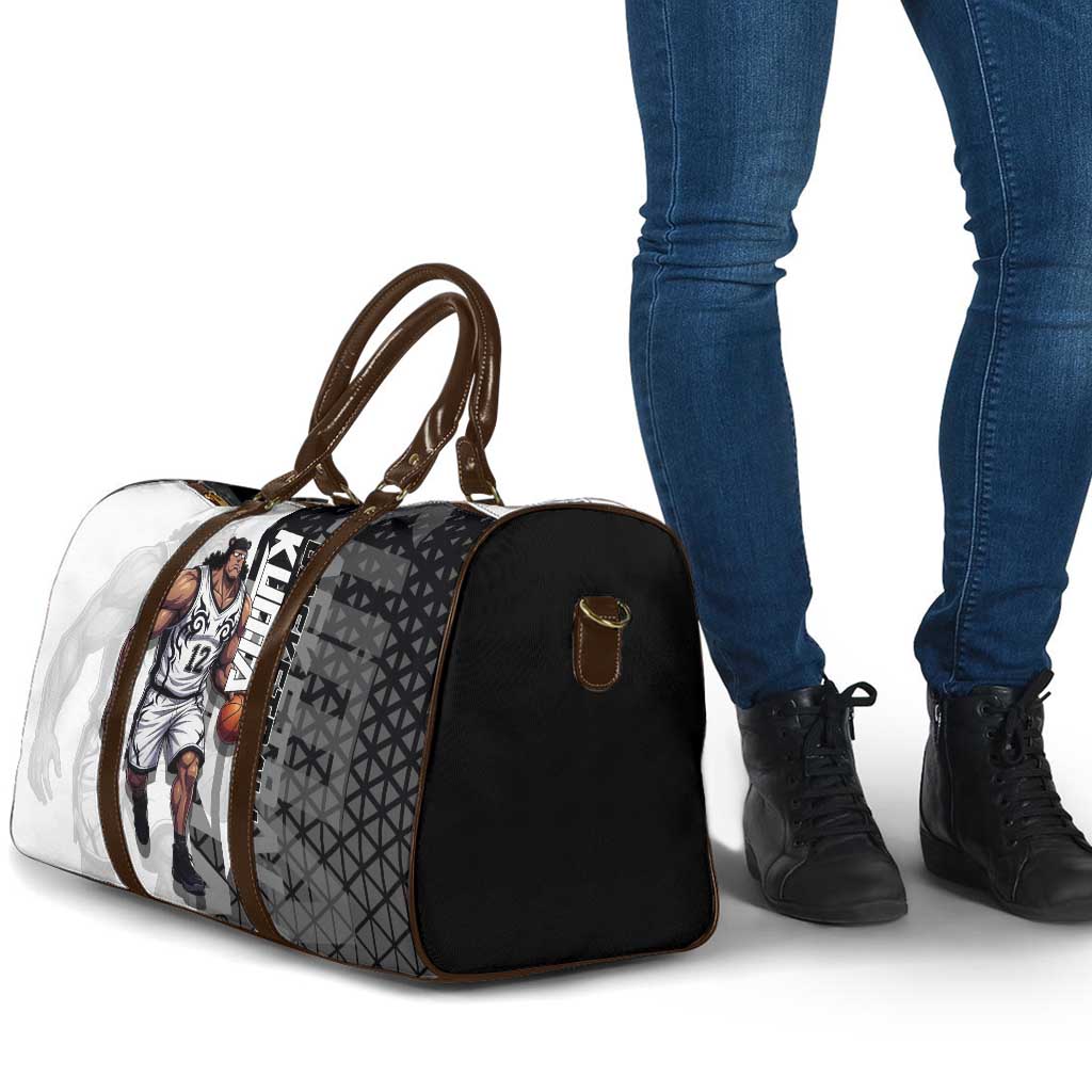 Bartholomew Kuma One Piece Basketball Crossover Design Travel Bag with Monochrome Geometric Background and Dynamic Pose - The Mazicc