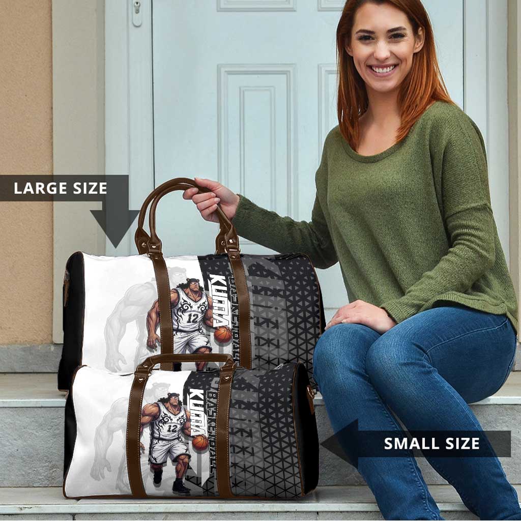 Bartholomew Kuma One Piece Basketball Crossover Design Travel Bag with Monochrome Geometric Background and Dynamic Pose - The Mazicc