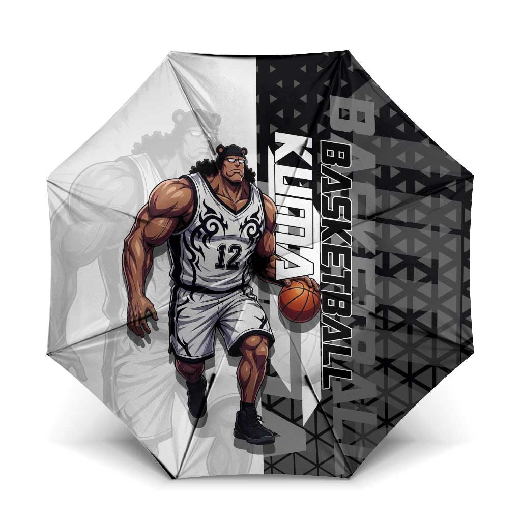 Bartholomew Kuma One Piece Basketball Crossover Design Umbrella with Monochrome Geometric Background and Dynamic Pose - The Mazicc