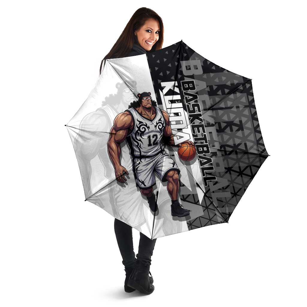 Bartholomew Kuma One Piece Basketball Crossover Design Umbrella with Monochrome Geometric Background and Dynamic Pose - The Mazicc