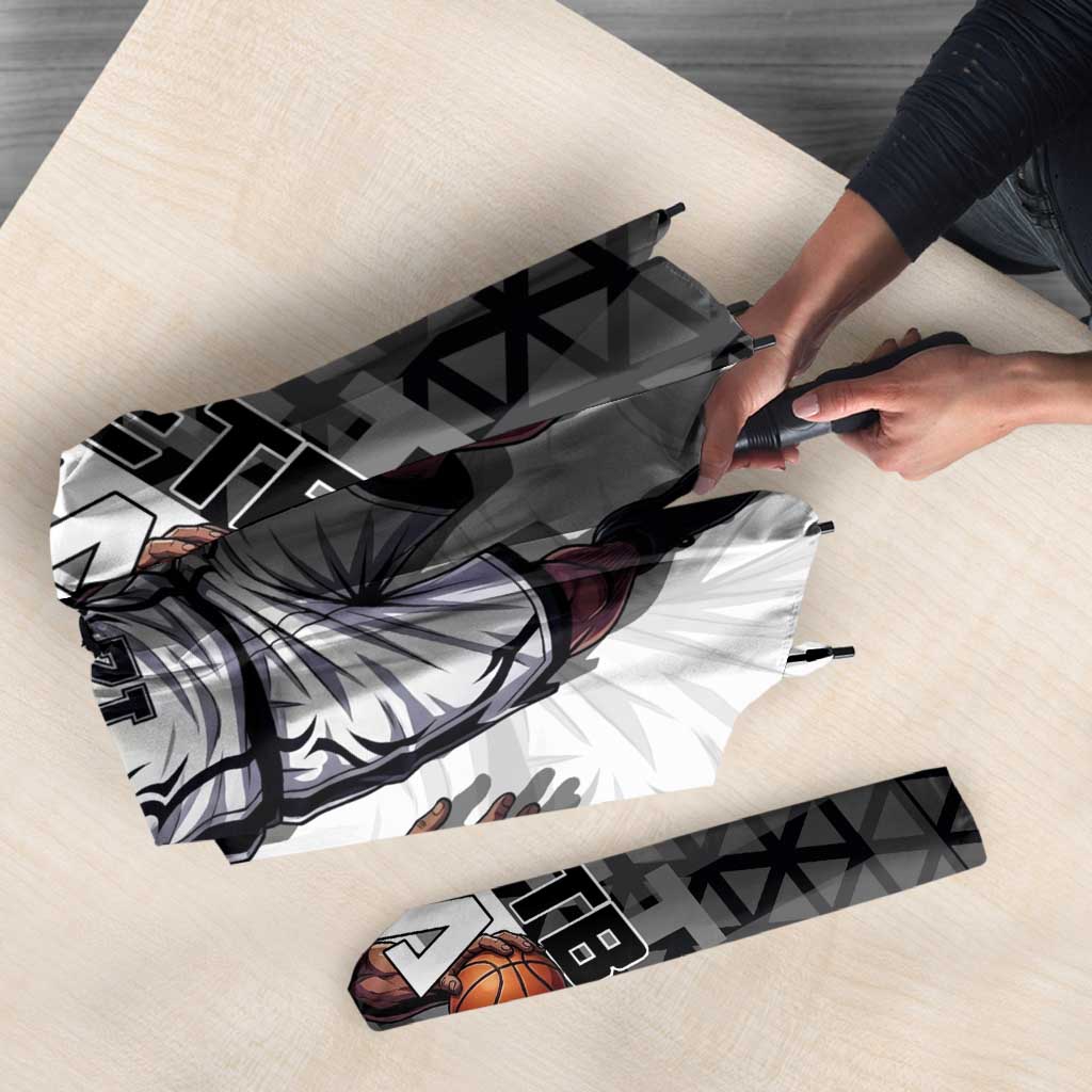 Bartholomew Kuma One Piece Basketball Crossover Design Umbrella with Monochrome Geometric Background and Dynamic Pose - The Mazicc