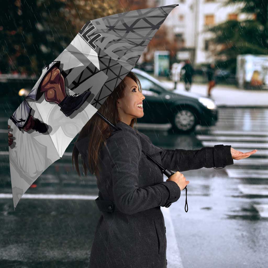 Bartholomew Kuma One Piece Basketball Crossover Design Umbrella with Monochrome Geometric Background and Dynamic Pose - The Mazicc