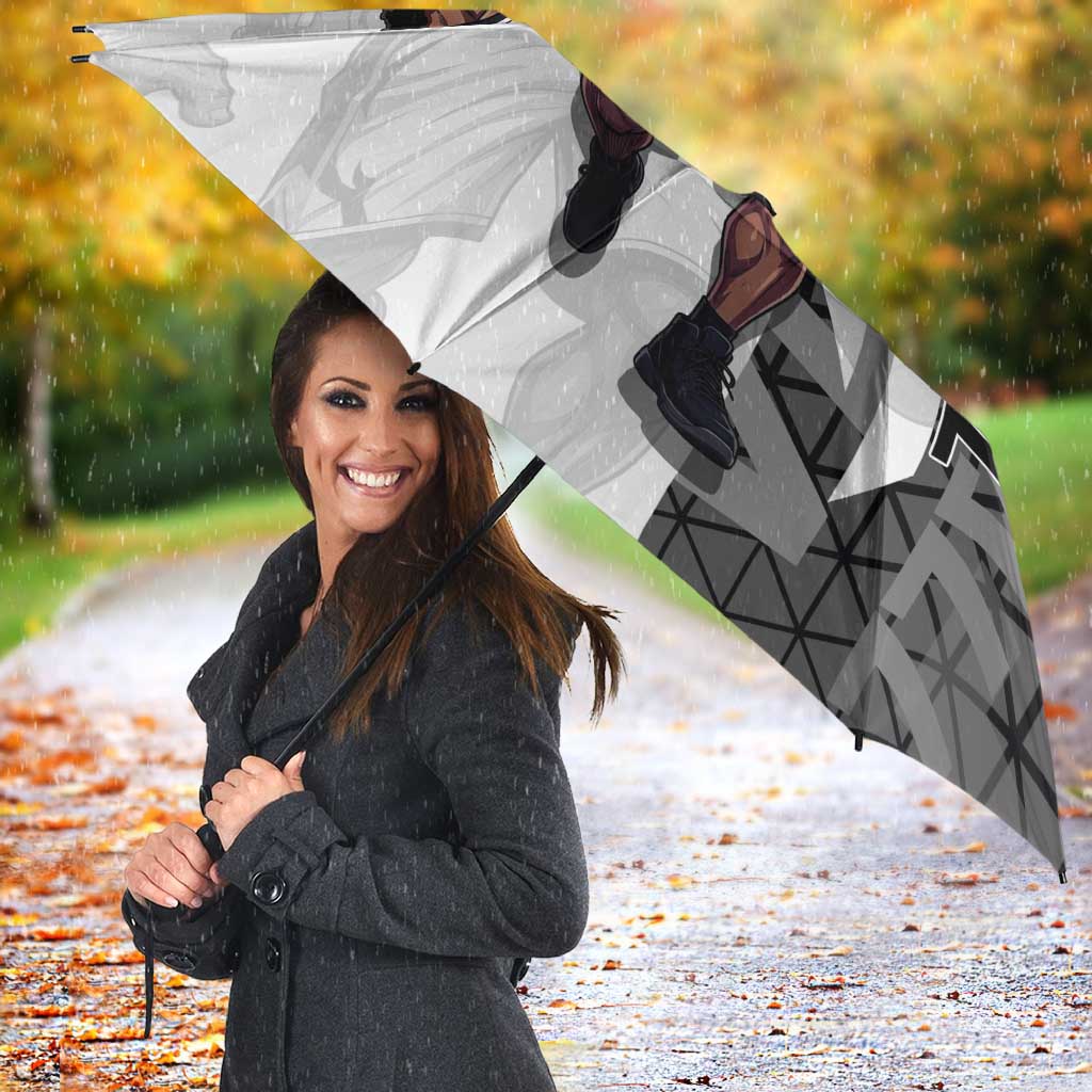 Bartholomew Kuma One Piece Basketball Crossover Design Umbrella with Monochrome Geometric Background and Dynamic Pose - The Mazicc