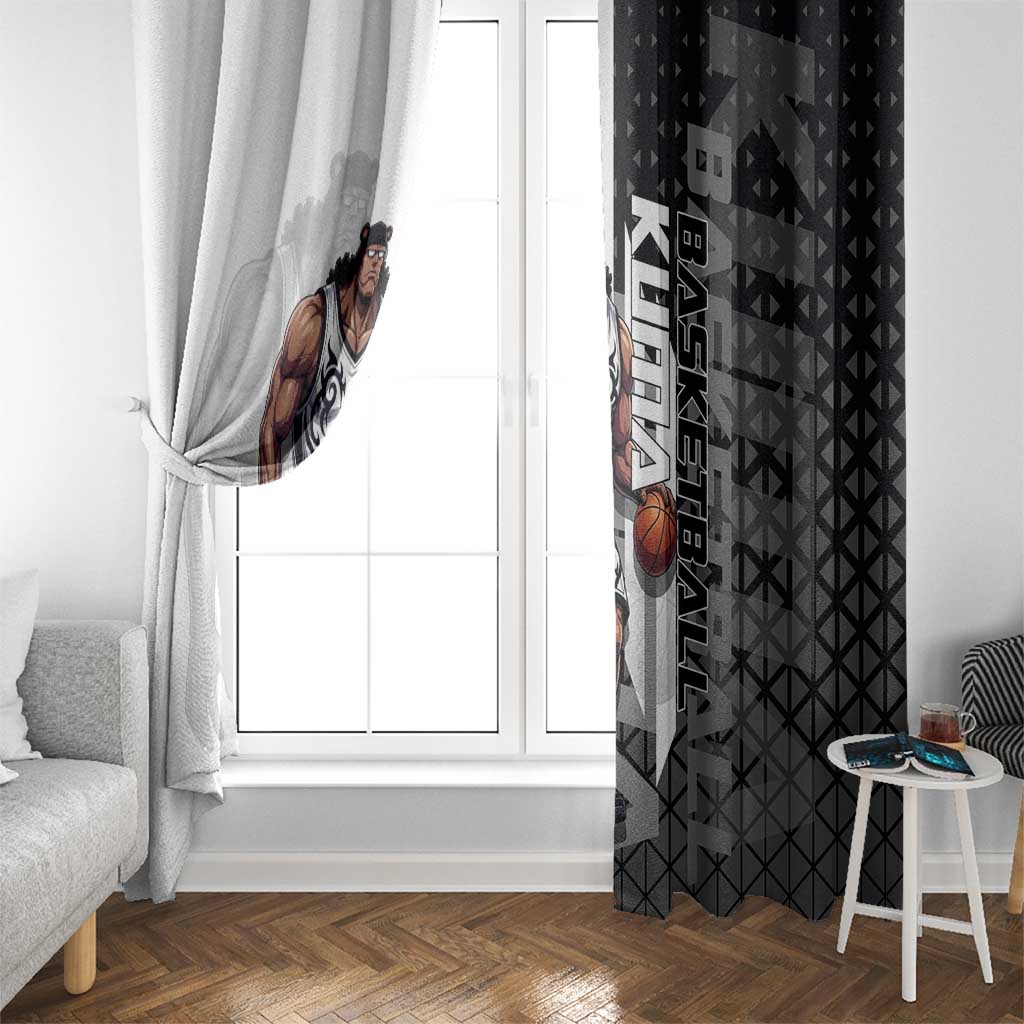 Bartholomew Kuma One Piece Basketball Crossover Design Window Curtain with Monochrome Geometric Background and Dynamic Pose - The Mazicc