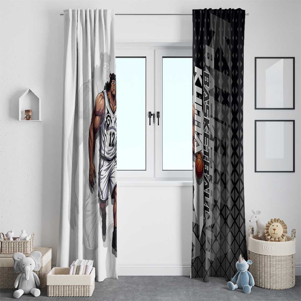 Bartholomew Kuma One Piece Basketball Crossover Design Window Curtain with Monochrome Geometric Background and Dynamic Pose - The Mazicc
