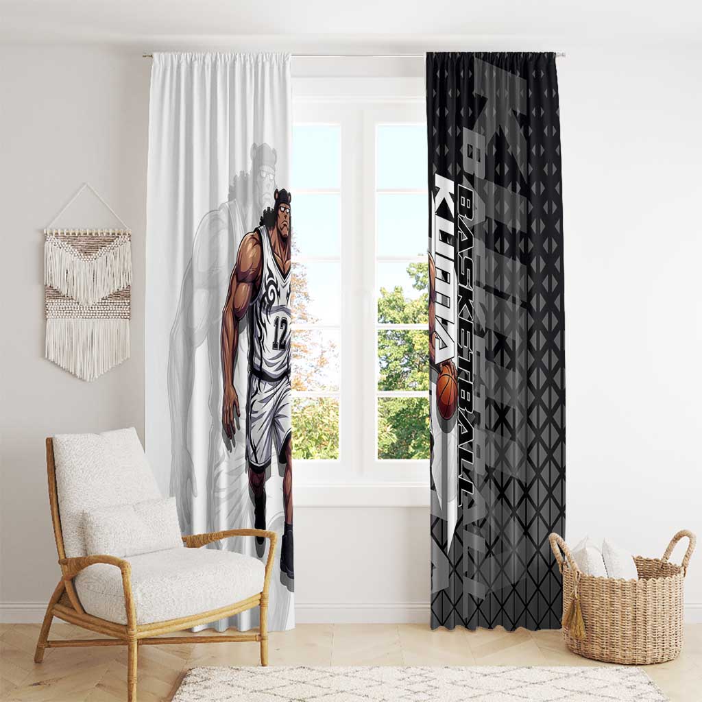 Bartholomew Kuma One Piece Basketball Crossover Design Window Curtain with Monochrome Geometric Background and Dynamic Pose - The Mazicc