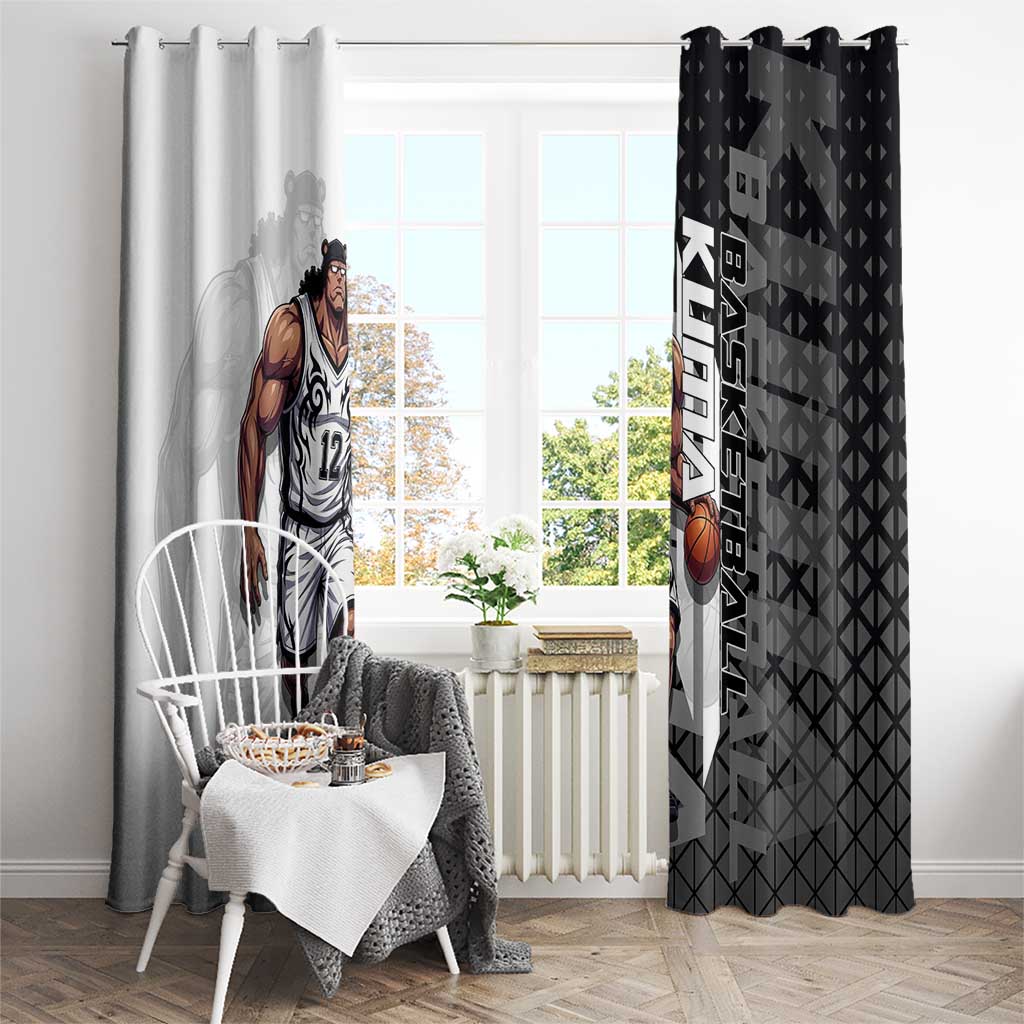 Bartholomew Kuma One Piece Basketball Crossover Design Window Curtain with Monochrome Geometric Background and Dynamic Pose - The Mazicc