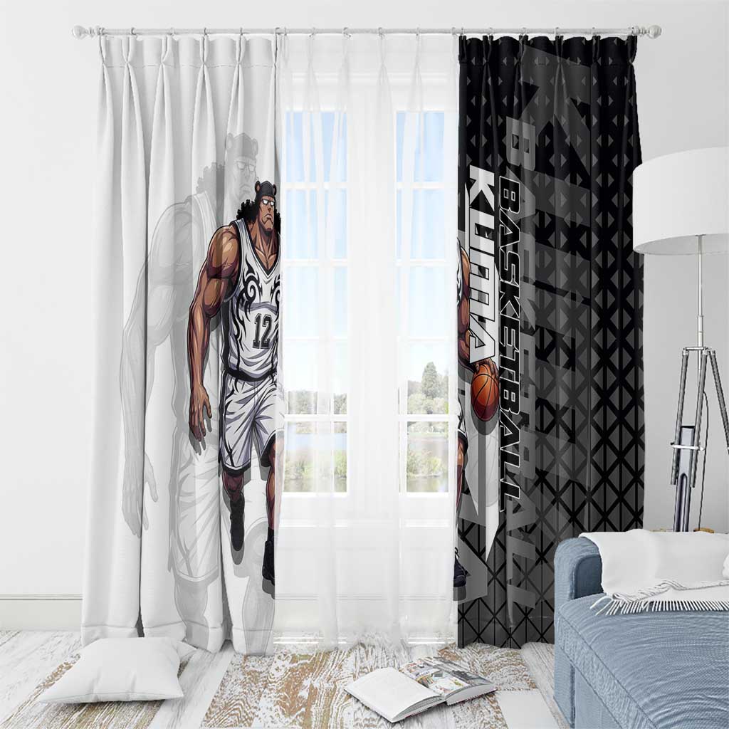 Bartholomew Kuma One Piece Basketball Crossover Design Window Curtain with Monochrome Geometric Background and Dynamic Pose - The Mazicc