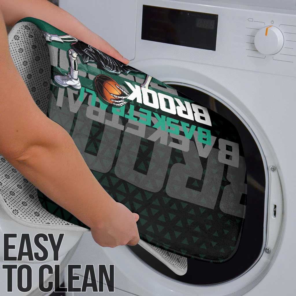 Brook One Piece Basketball Theme Green and Black Design Bathroom Set with Skull Emblem and Energetic Pose - The Mazicc