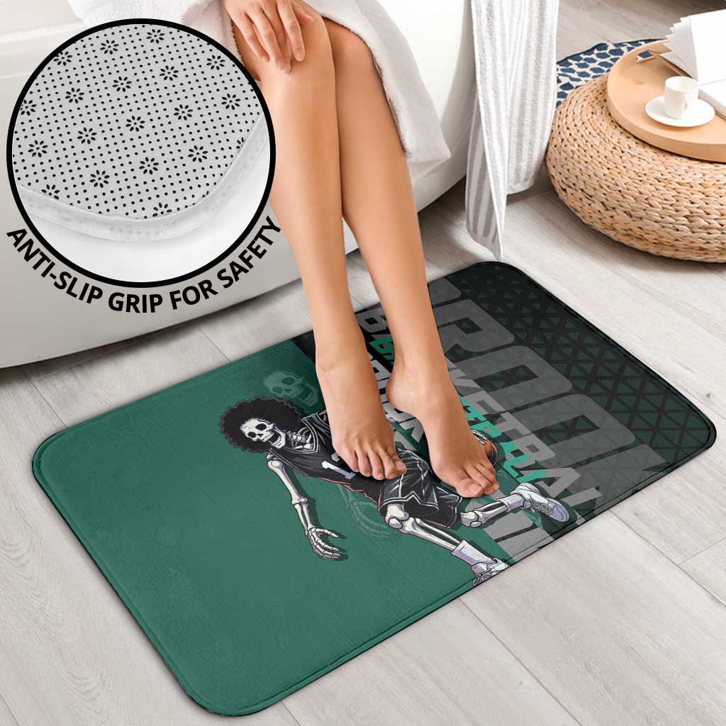 Brook One Piece Basketball Theme Green and Black Design Bathroom Set with Skull Emblem and Energetic Pose - The Mazicc