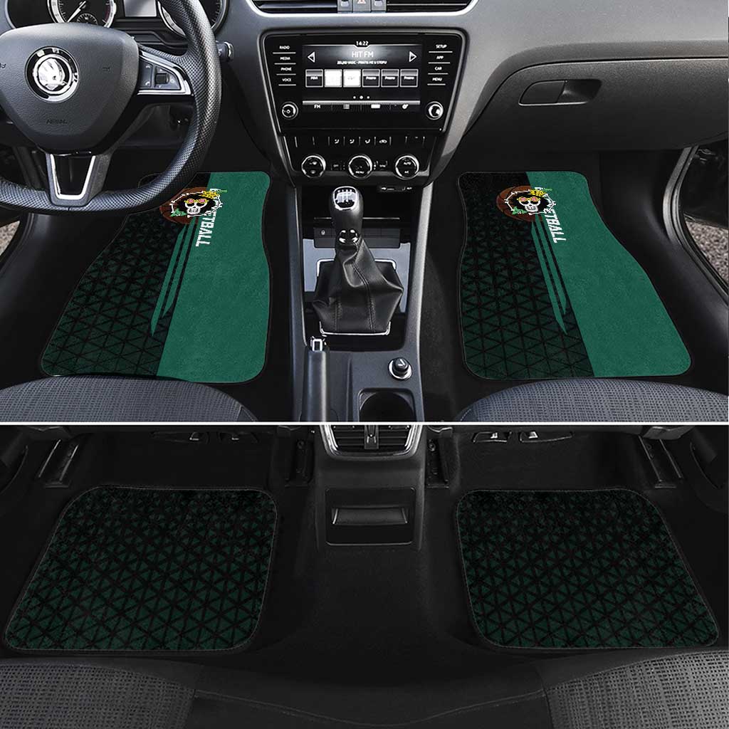 Brook One Piece Basketball Theme Green and Black Design Car Mats with Skull Emblem and Energetic Pose - The Mazicc