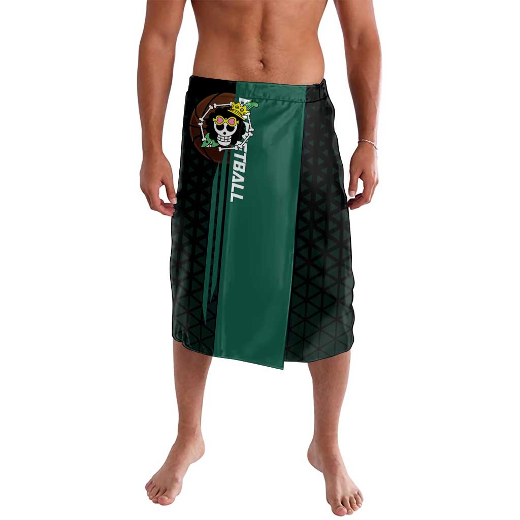 Brook One Piece Basketball Theme Green and Black Design Lavalava with Skull Emblem and Energetic Pose - The Mazicc