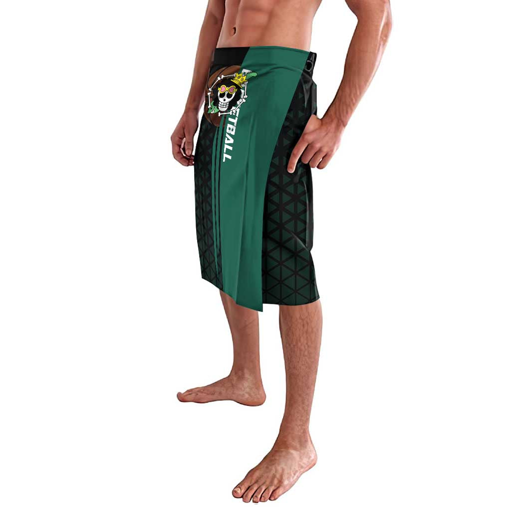 Brook One Piece Basketball Theme Green and Black Design Lavalava with Skull Emblem and Energetic Pose - The Mazicc