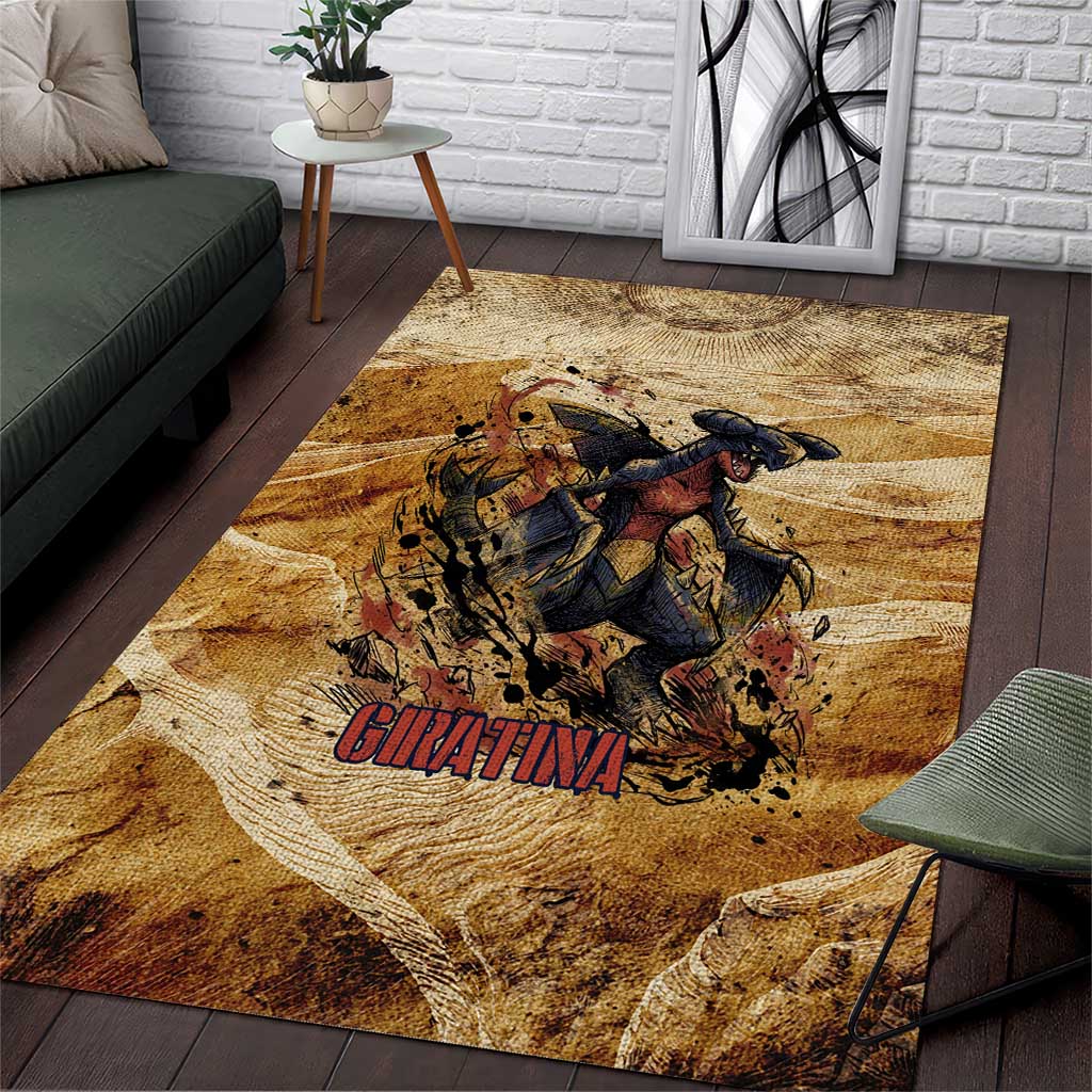 The Desert Apex Giratina Area Rug Grunge Ink Sandstorm Art