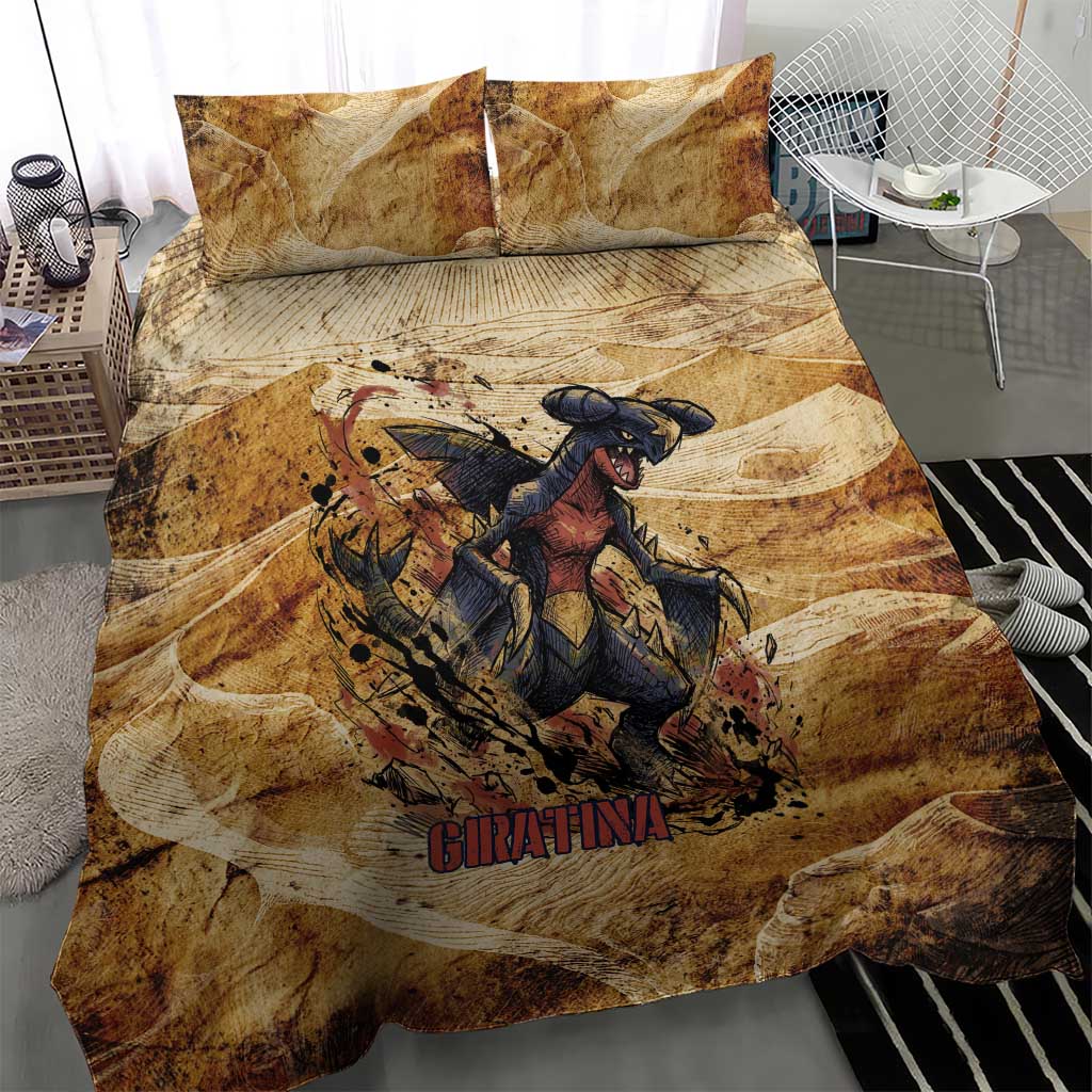 The Desert Apex Giratina Bedding Set Grunge Ink Sandstorm Art