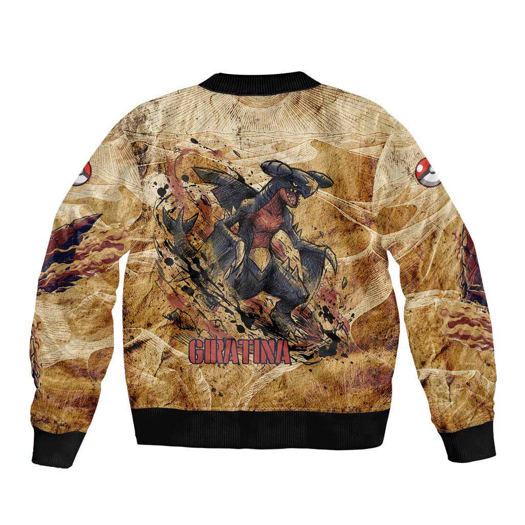 The Desert Apex Giratina Bomber Jacket Grunge Ink Sandstorm Art