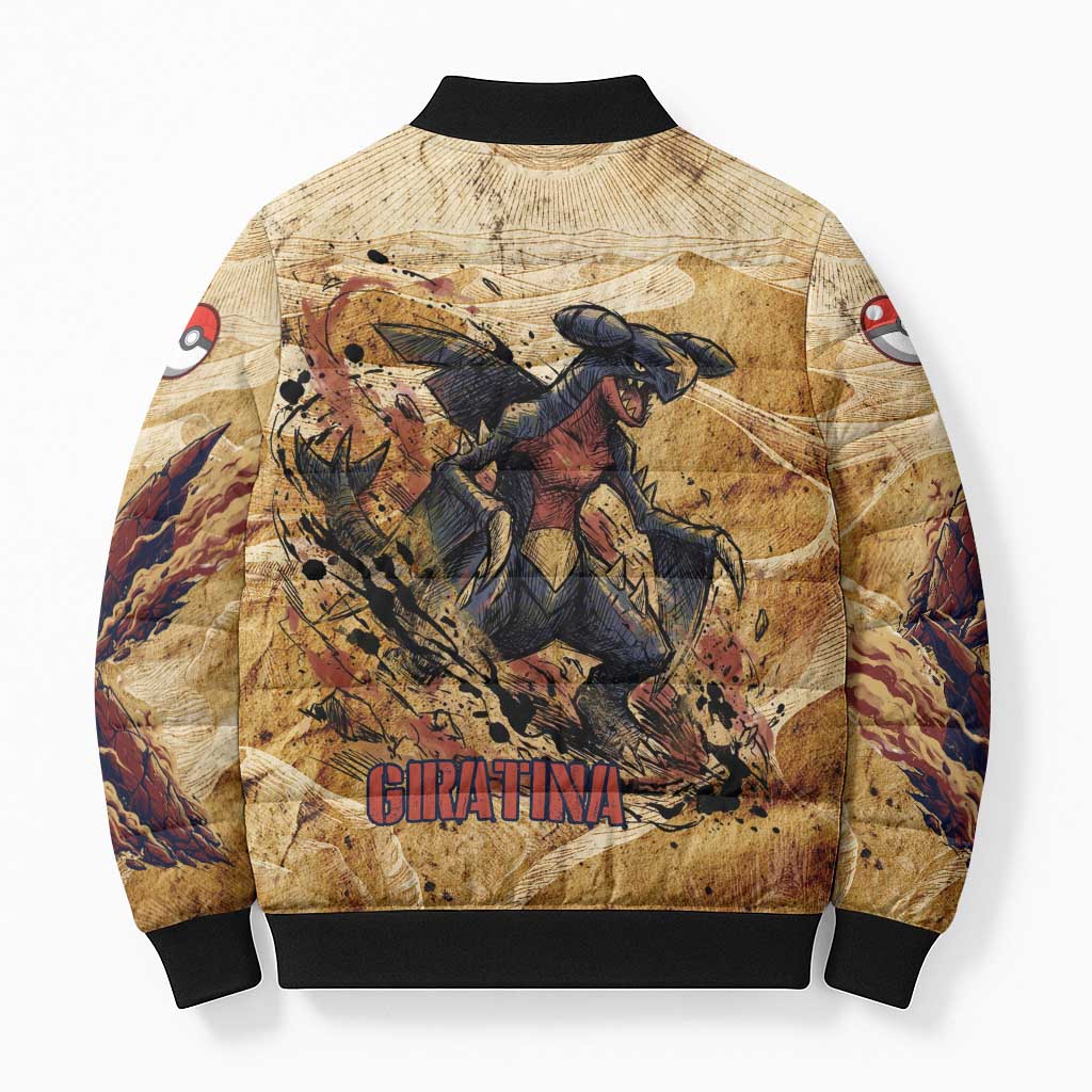 The Desert Apex Giratina Bomber Puffer Jacket Grunge Ink Sandstorm Art