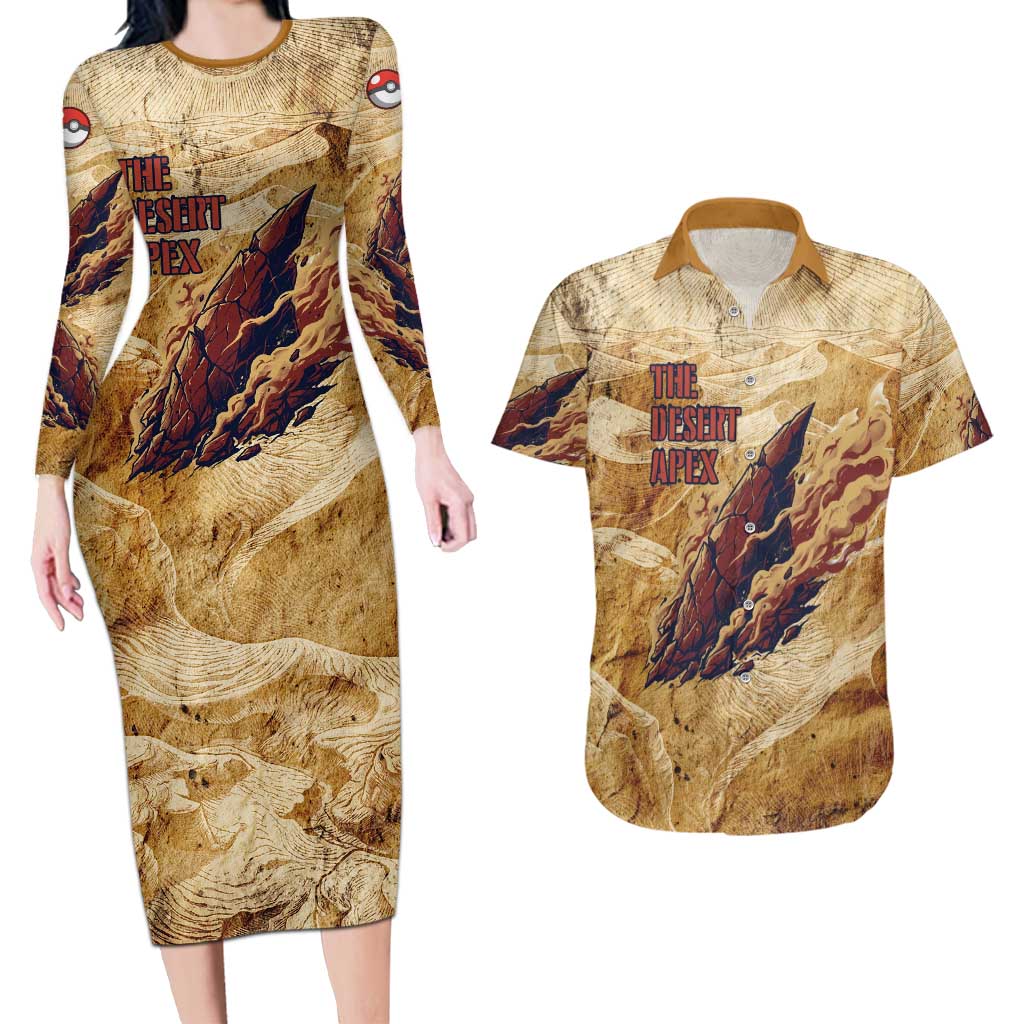 The Desert Apex Giratina Couples Matching Long Sleeve Bodycon Dress and Hawaiian Shirt Grunge Ink Sandstorm Art