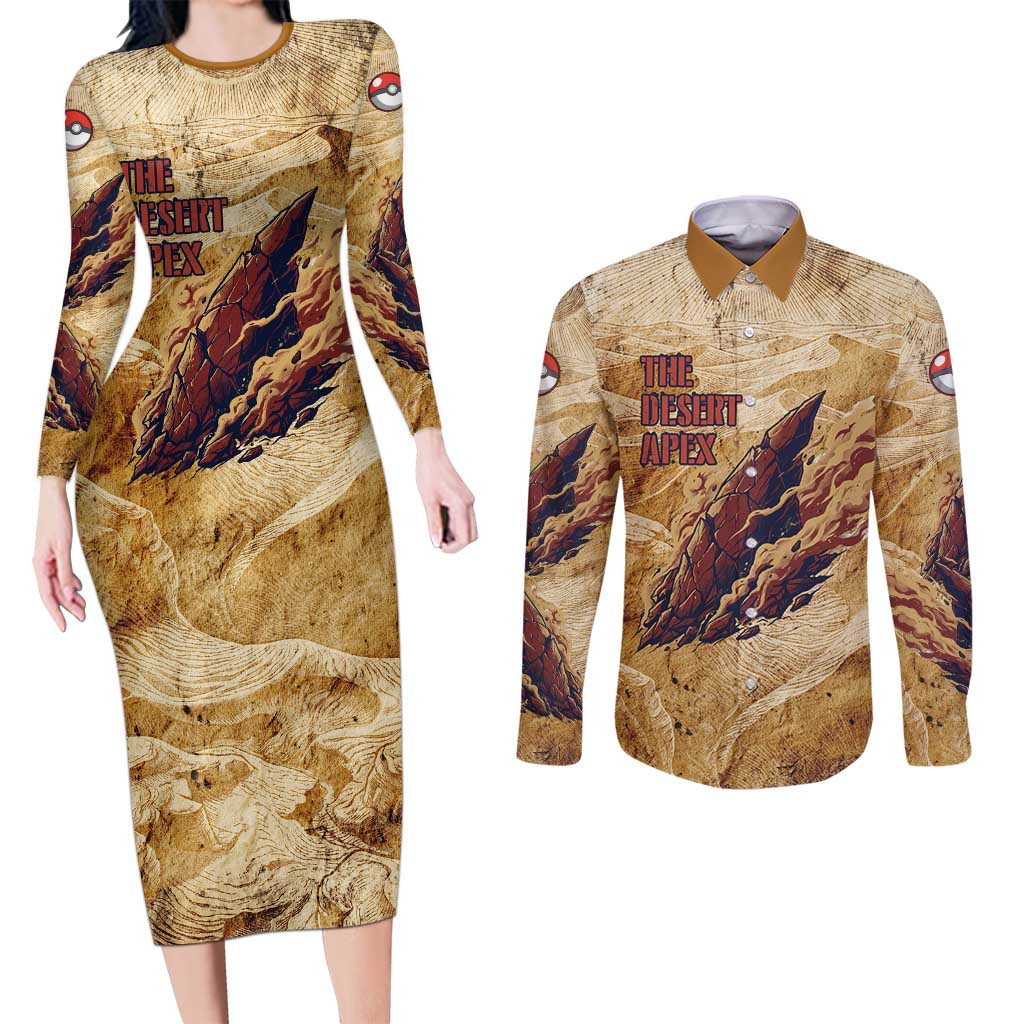 The Desert Apex Giratina Couples Matching Long Sleeve Bodycon Dress and Long Sleeve Button Shirt Grunge Ink Sandstorm Art