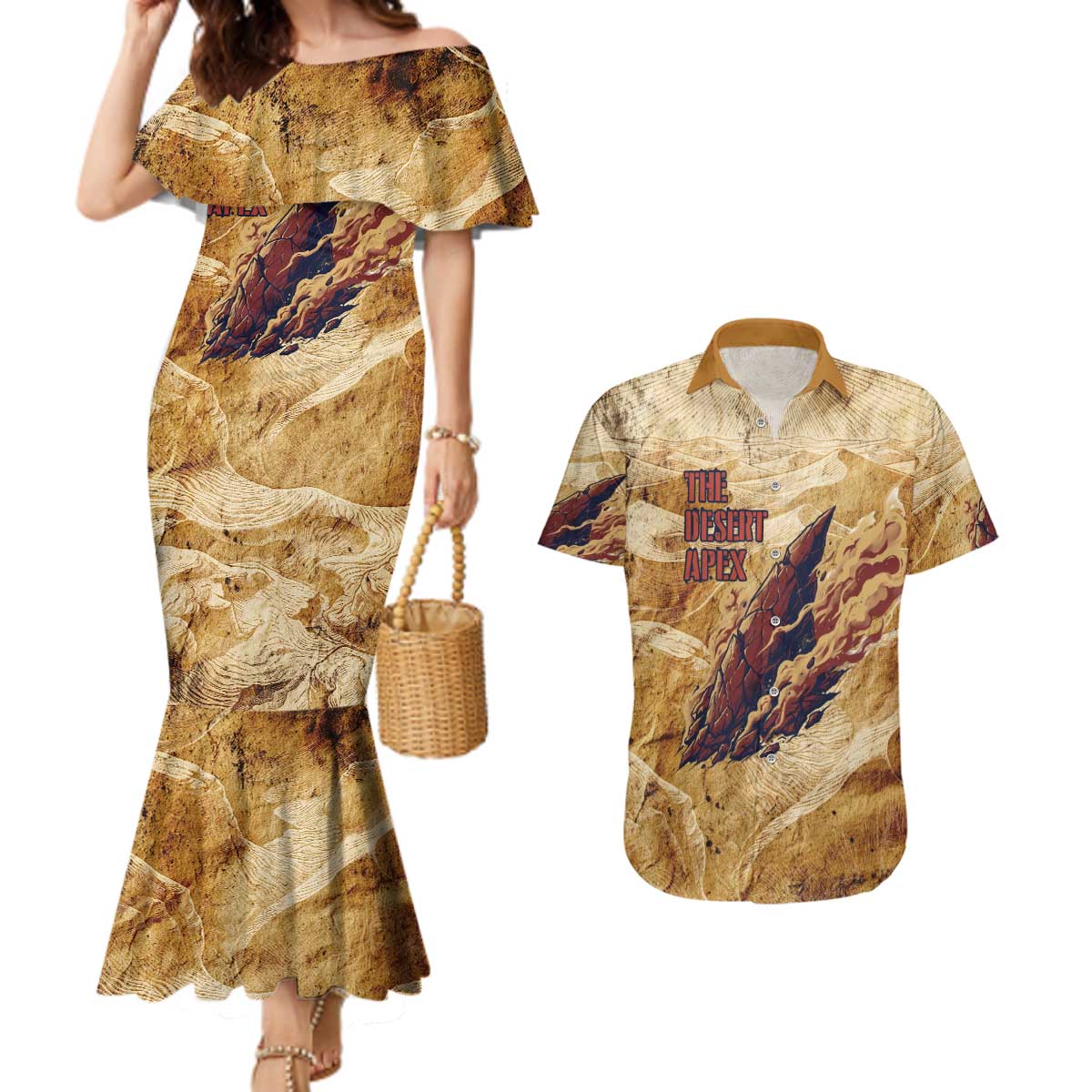 The Desert Apex Giratina Couples Matching Mermaid Dress and Hawaiian Shirt Grunge Ink Sandstorm Art