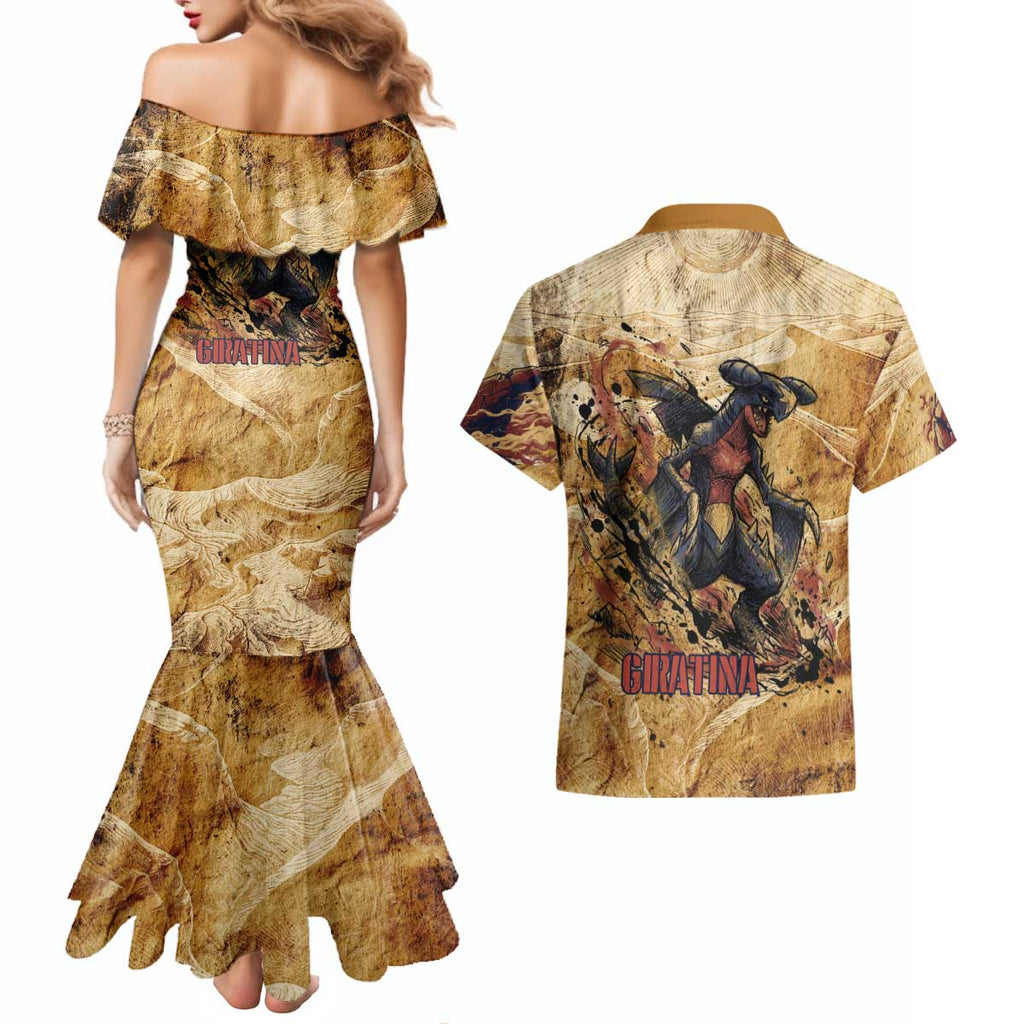The Desert Apex Giratina Couples Matching Mermaid Dress and Hawaiian Shirt Grunge Ink Sandstorm Art