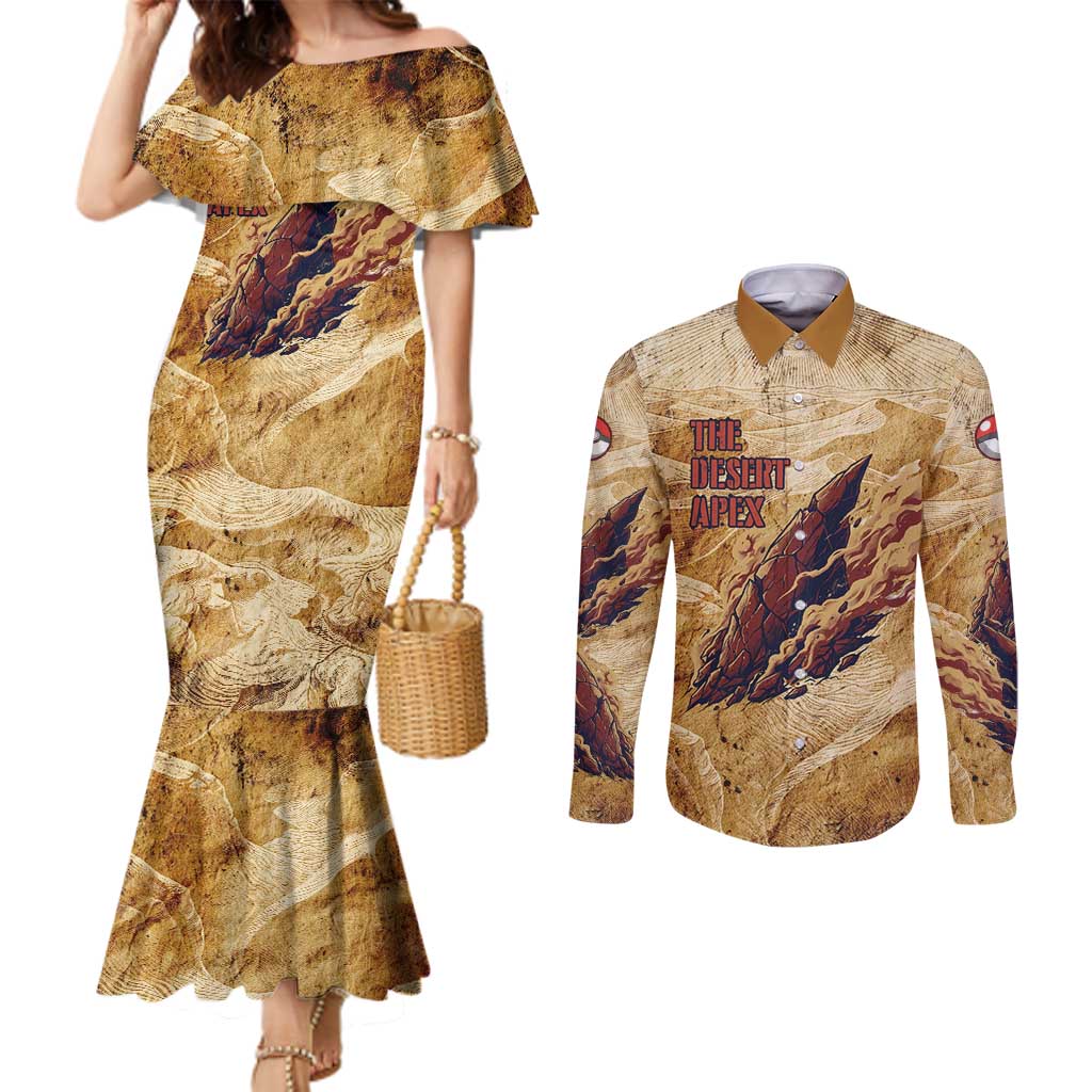 The Desert Apex Giratina Couples Matching Mermaid Dress and Long Sleeve Button Shirt Grunge Ink Sandstorm Art