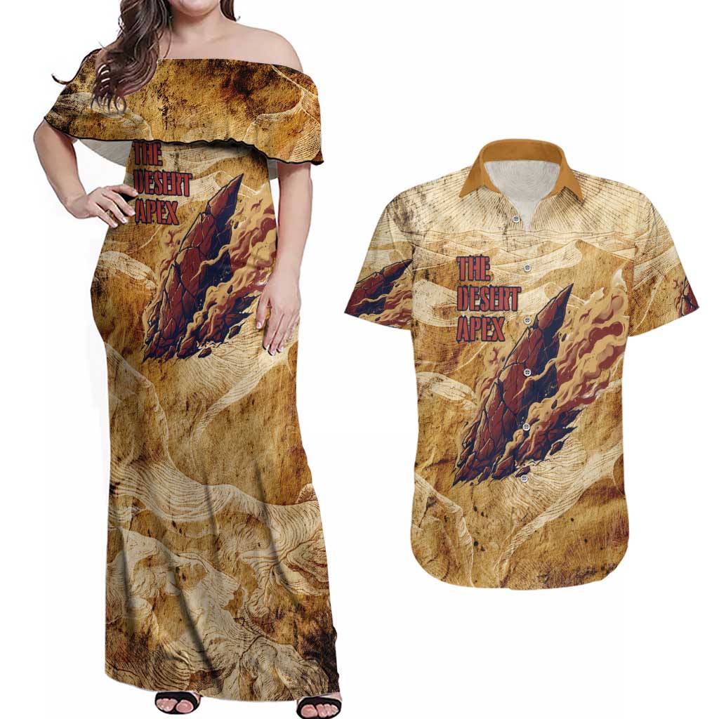 The Desert Apex Giratina Couples Matching Off Shoulder Maxi Dress and Hawaiian Shirt Grunge Ink Sandstorm Art
