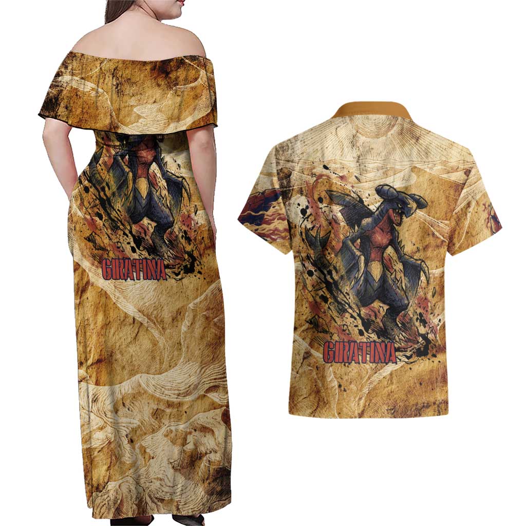 The Desert Apex Giratina Couples Matching Off Shoulder Maxi Dress and Hawaiian Shirt Grunge Ink Sandstorm Art