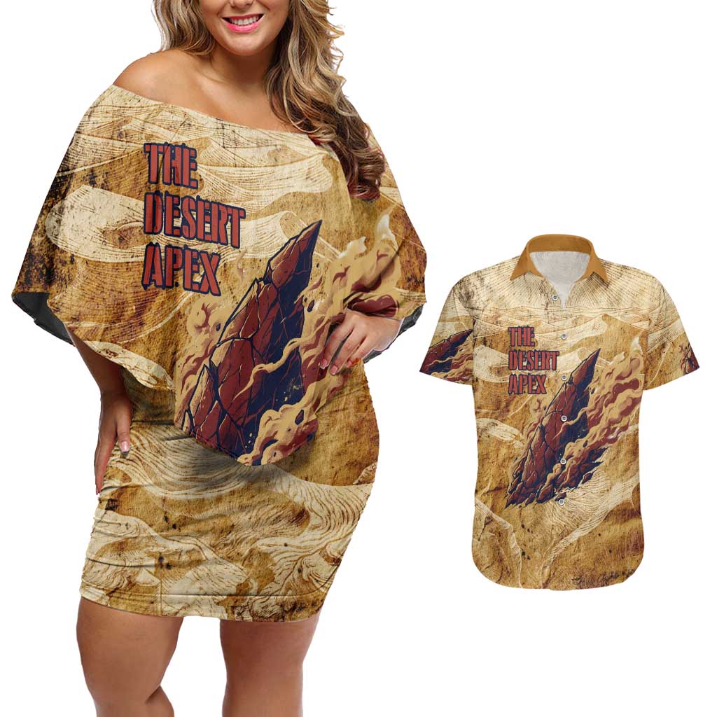 The Desert Apex Giratina Couples Matching Off Shoulder Short Dress and Hawaiian Shirt Grunge Ink Sandstorm Art