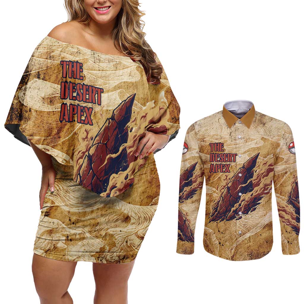 The Desert Apex Giratina Couples Matching Off Shoulder Short Dress and Long Sleeve Button Shirt Grunge Ink Sandstorm Art