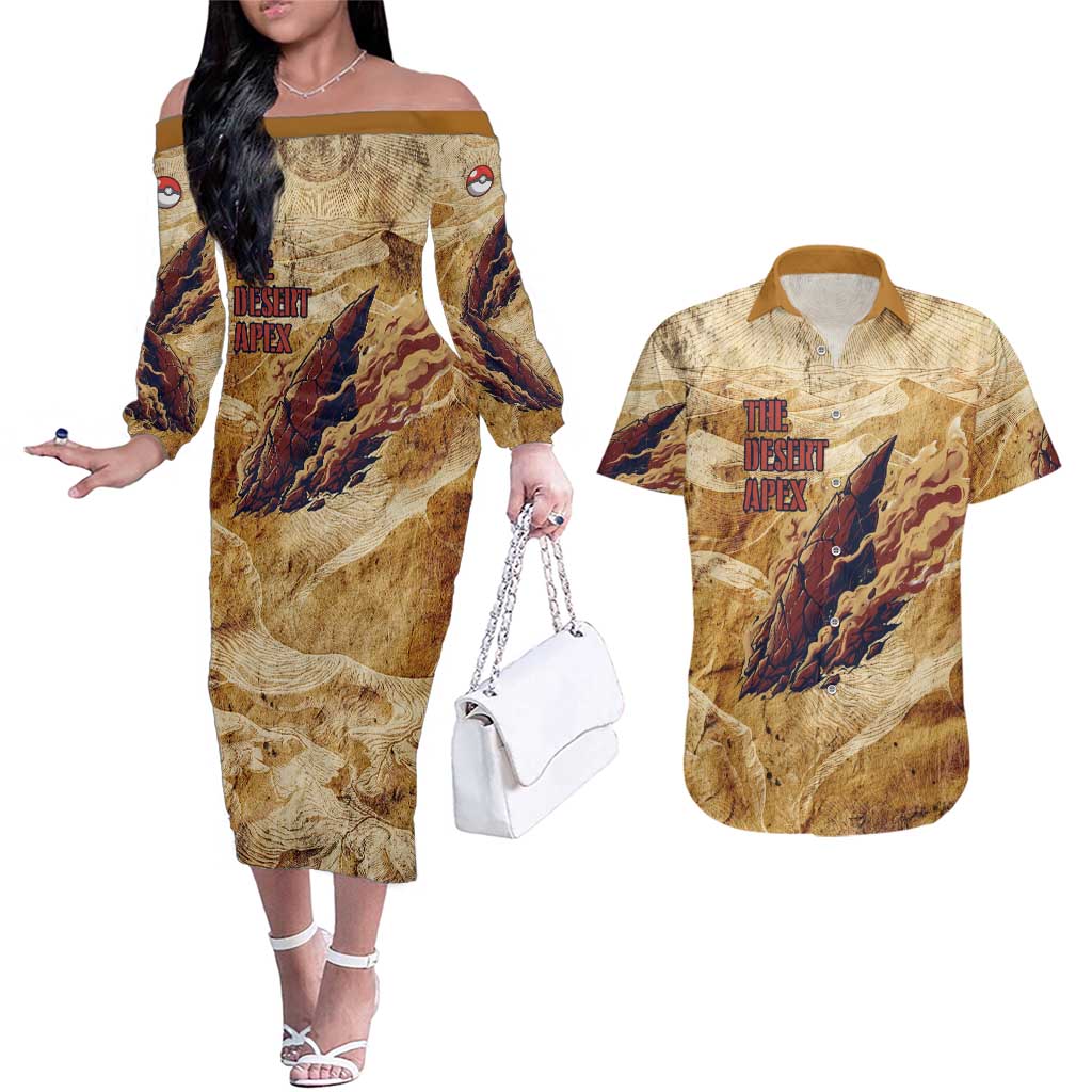 The Desert Apex Giratina Couples Matching Off The Shoulder Long Sleeve Dress and Hawaiian Shirt Grunge Ink Sandstorm Art