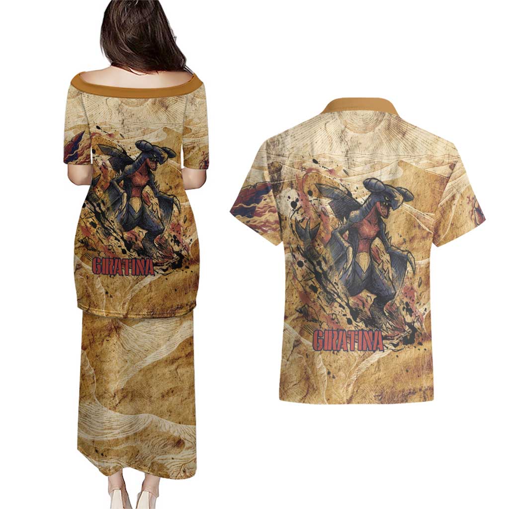 The Desert Apex Giratina Couples Matching Puletasi and Hawaiian Shirt Grunge Ink Sandstorm Art
