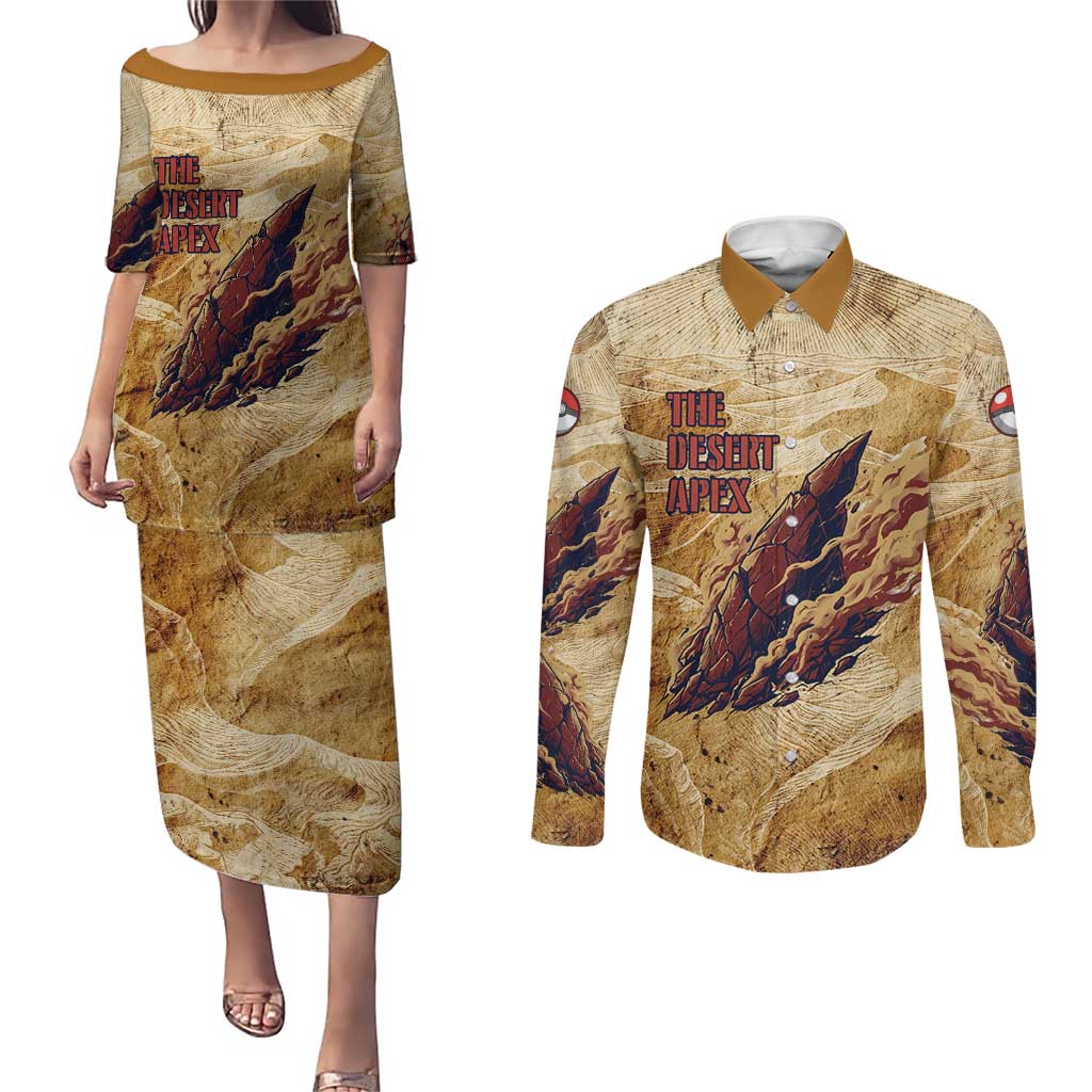 The Desert Apex Giratina Couples Matching Puletasi and Long Sleeve Button Shirt Grunge Ink Sandstorm Art