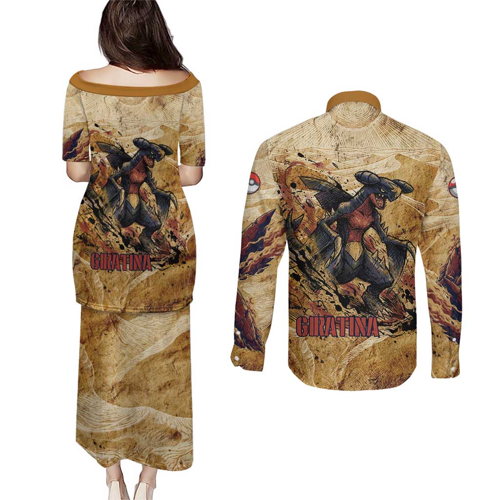 The Desert Apex Giratina Couples Matching Puletasi and Long Sleeve Button Shirt Grunge Ink Sandstorm Art