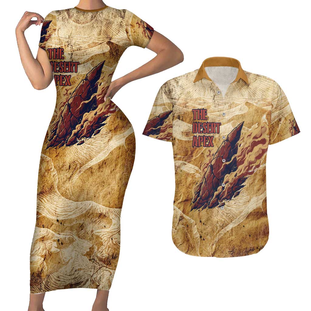 The Desert Apex Giratina Couples Matching Short Sleeve Bodycon Dress and Hawaiian Shirt Grunge Ink Sandstorm Art