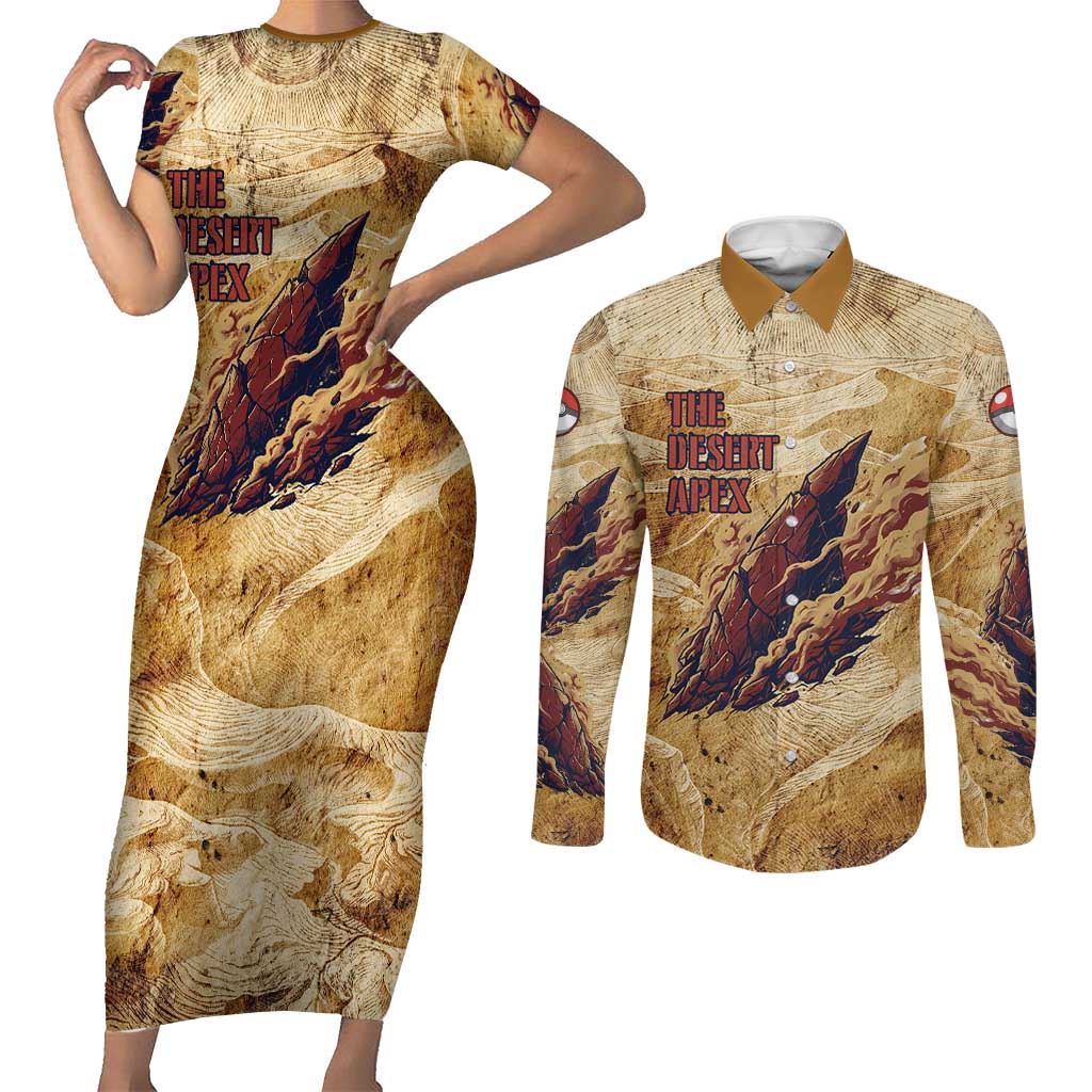 The Desert Apex Giratina Couples Matching Short Sleeve Bodycon Dress and Long Sleeve Button Shirt Grunge Ink Sandstorm Art