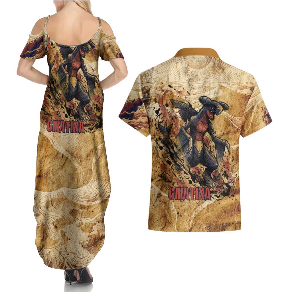 The Desert Apex Giratina Couples Matching Summer Maxi Dress and Hawaiian Shirt Grunge Ink Sandstorm Art