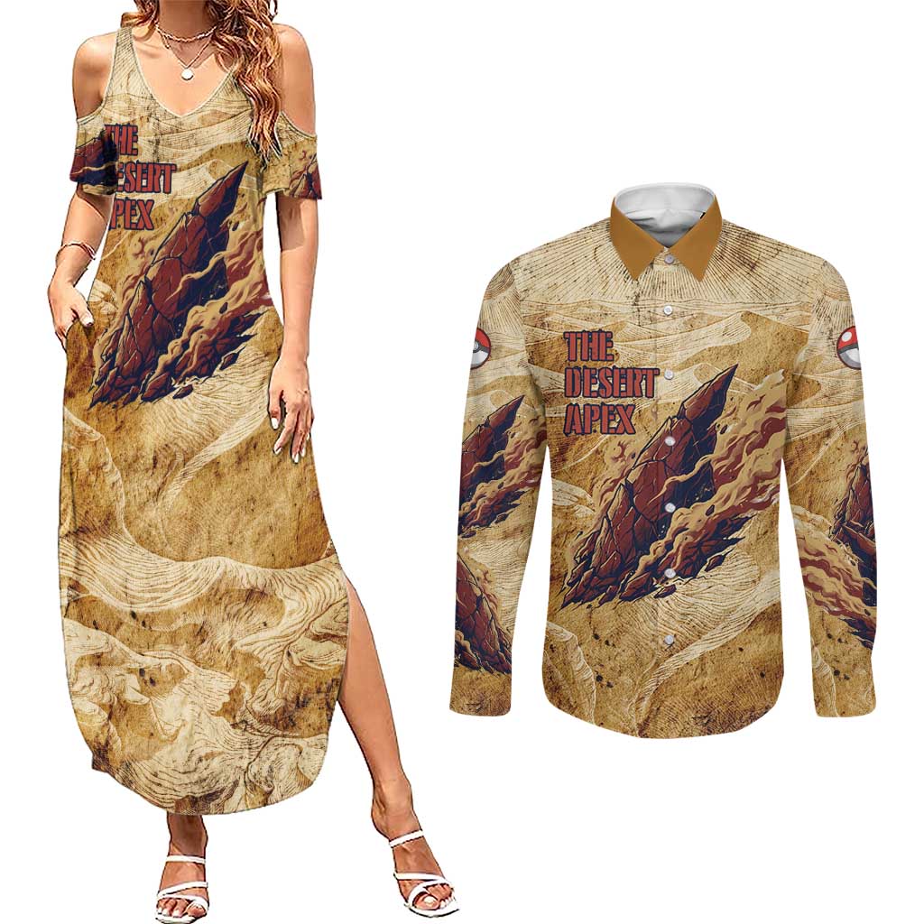 The Desert Apex Giratina Couples Matching Summer Maxi Dress and Long Sleeve Button Shirt Grunge Ink Sandstorm Art
