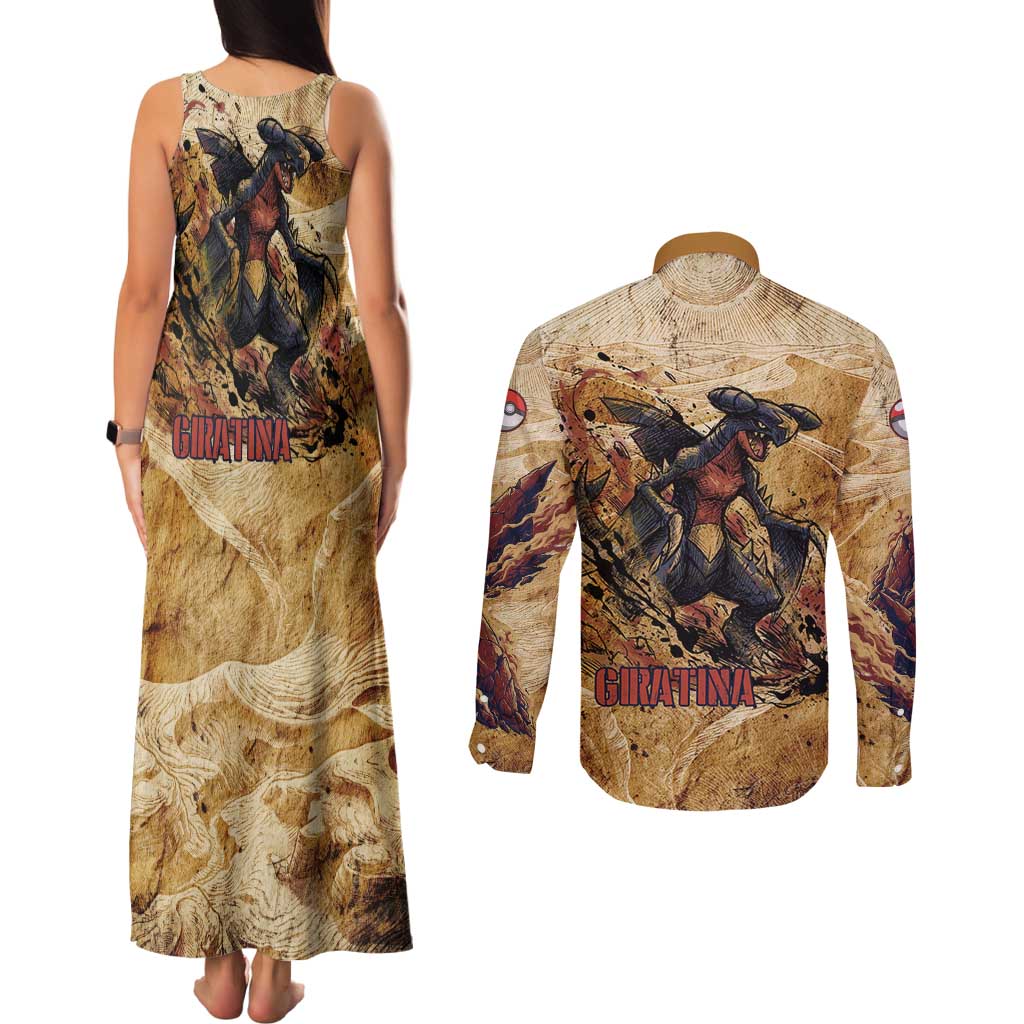 The Desert Apex Giratina Couples Matching Tank Maxi Dress and Long Sleeve Button Shirt Grunge Ink Sandstorm Art