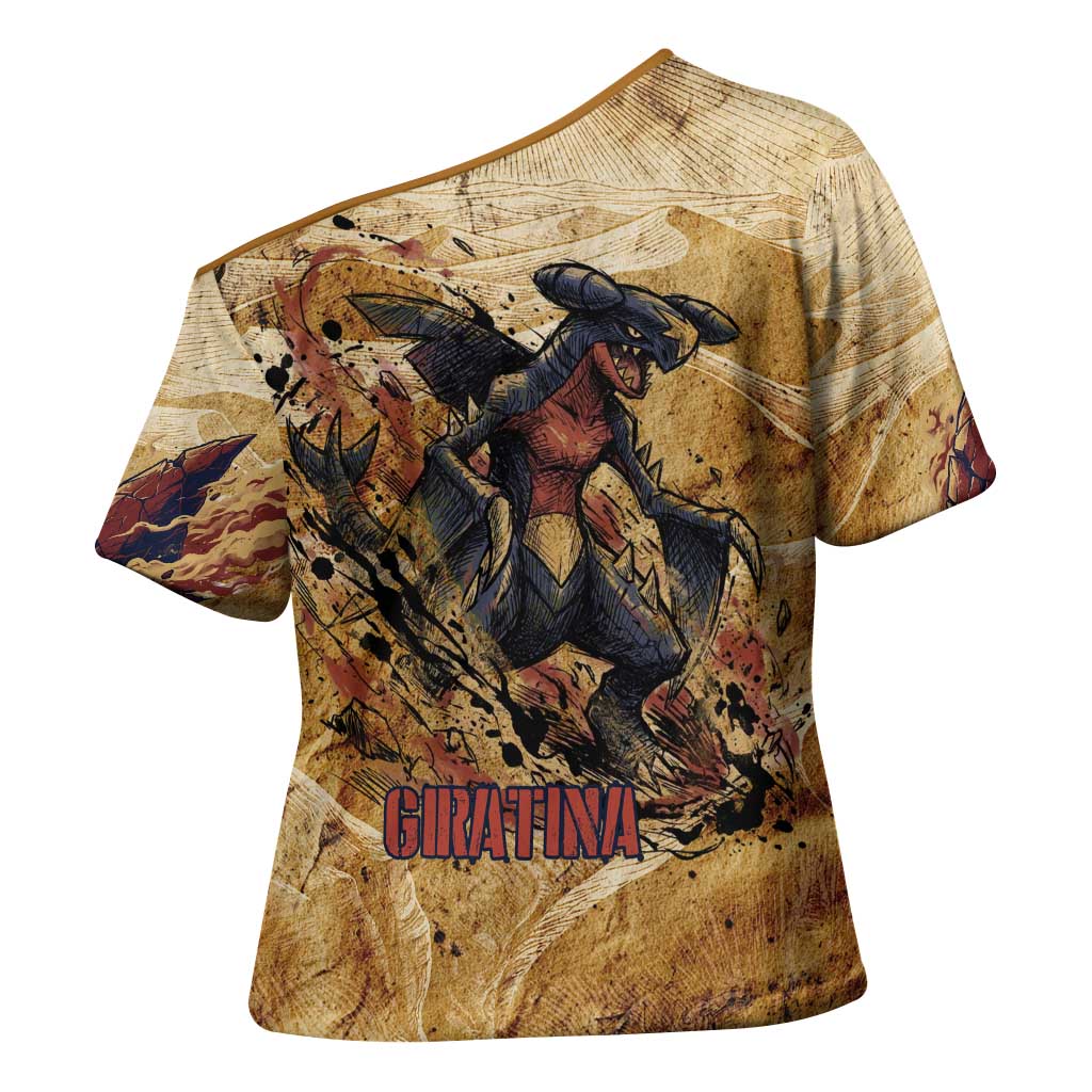 The Desert Apex Giratina Cross Shoulder Shirt Grunge Ink Sandstorm Art