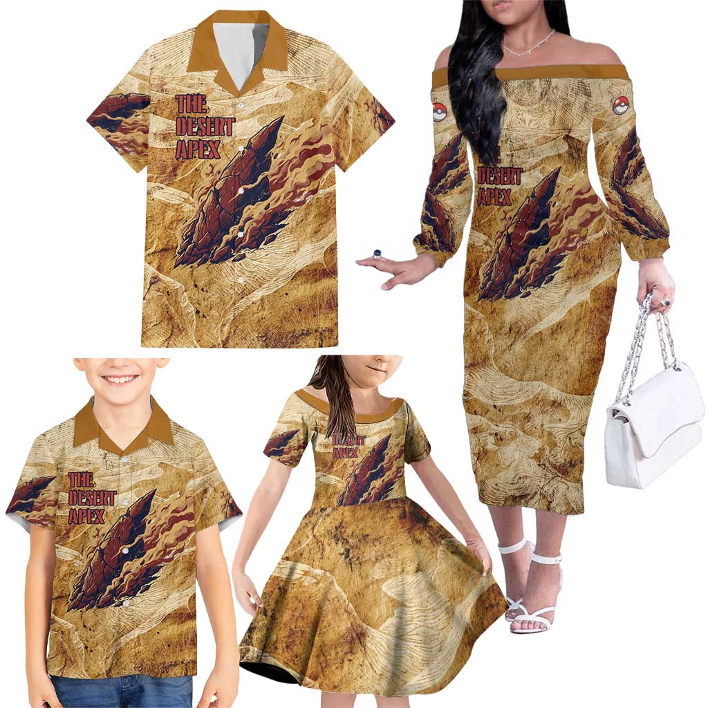 The Desert Apex Giratina Family Matching Off The Shoulder Long Sleeve Dress and Hawaiian Shirt Grunge Ink Sandstorm Art