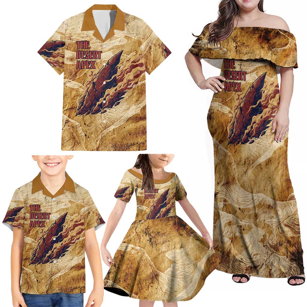 The Desert Apex Giratina Family Matching Off Shoulder Maxi Dress and Hawaiian Shirt Grunge Ink Sandstorm Art