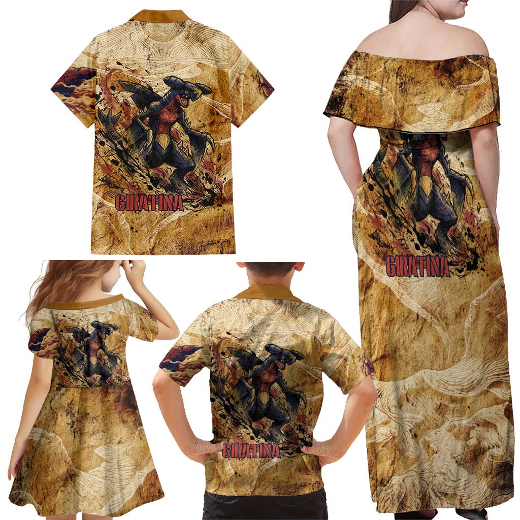 The Desert Apex Giratina Family Matching Off Shoulder Maxi Dress and Hawaiian Shirt Grunge Ink Sandstorm Art