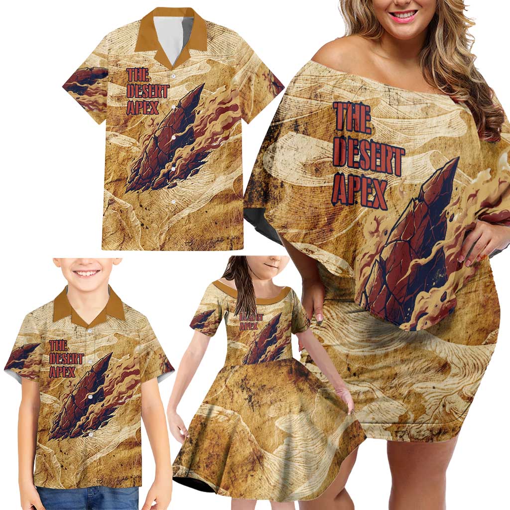 The Desert Apex Giratina Family Matching Off Shoulder Short Dress and Hawaiian Shirt Grunge Ink Sandstorm Art