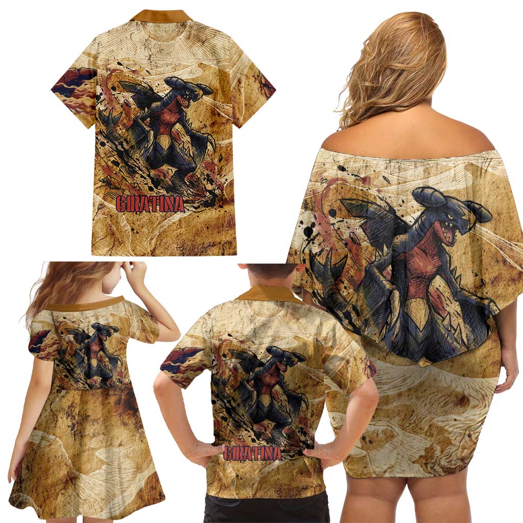 The Desert Apex Giratina Family Matching Off Shoulder Short Dress and Hawaiian Shirt Grunge Ink Sandstorm Art