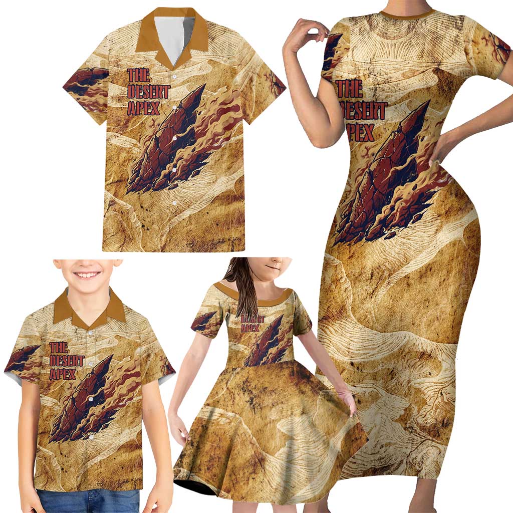 The Desert Apex Giratina Family Matching Short Sleeve Bodycon Dress and Hawaiian Shirt Grunge Ink Sandstorm Art